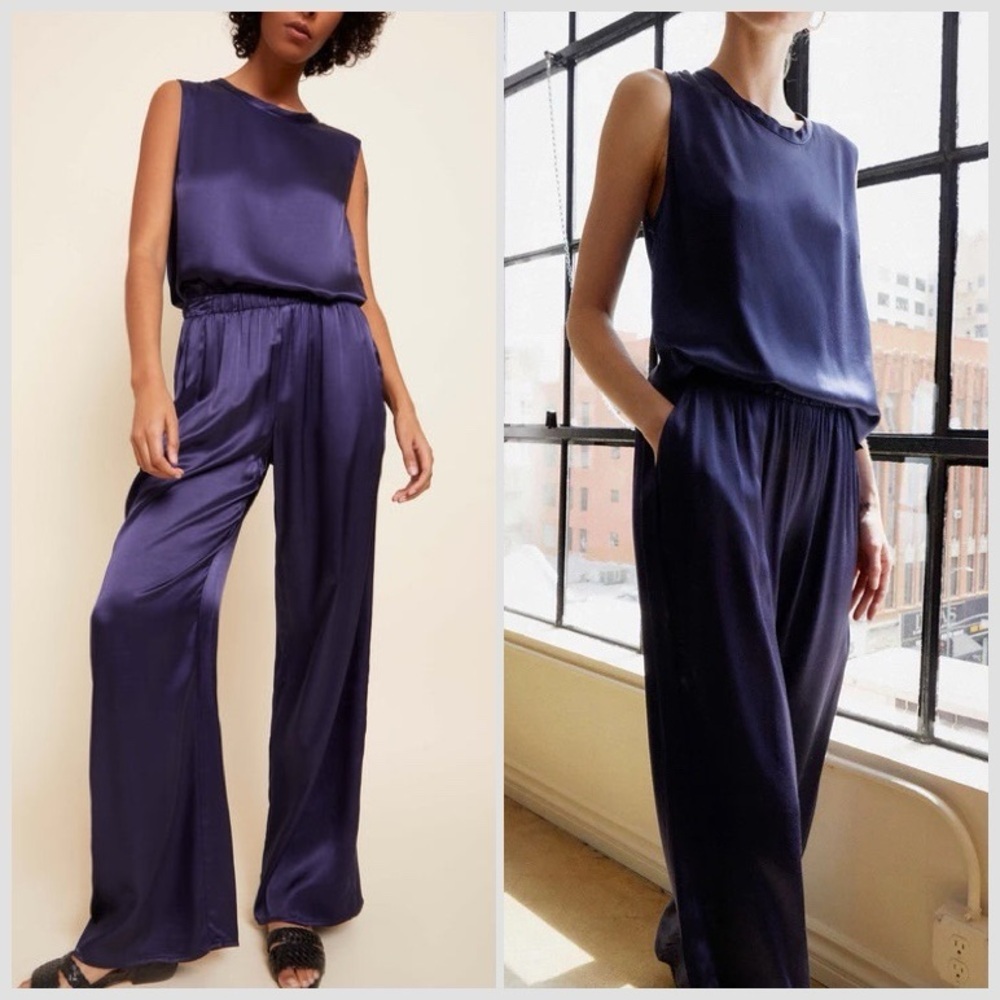 NWT Set Nation LTD Navy Blue Satin Rachel Tie Back Tank & Riviera Pant XS